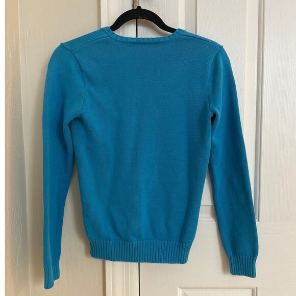 Vintage Ralph Lauren Sport Sweater V Neck Blue Crest Logo Cotton Knit Pullover - Picture 4 of 6